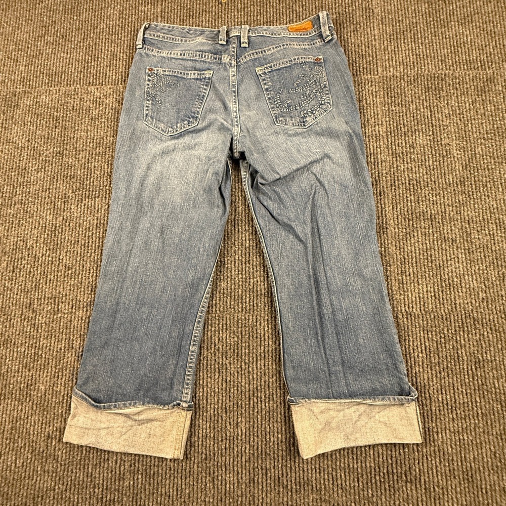 Eddie Bauer VTG Womens 6R Jean Embroidered Floral Pocket Cuffed Crop Medium Wash - Picture 2 of 16
